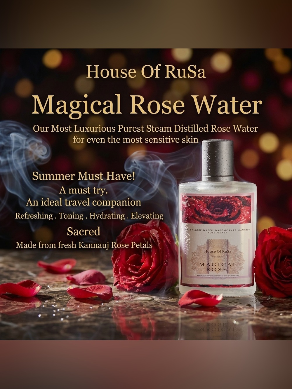 House Of RuSa Magical Rose Water - Hydrating Pure Steam Distilled Rose Mist 50ml